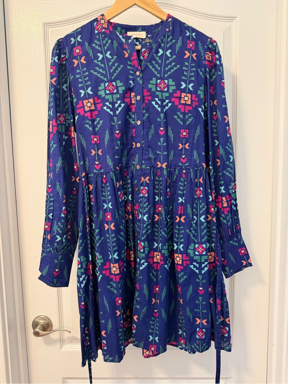 Banjanan Navy Floral-Print Button Front Mini Dress